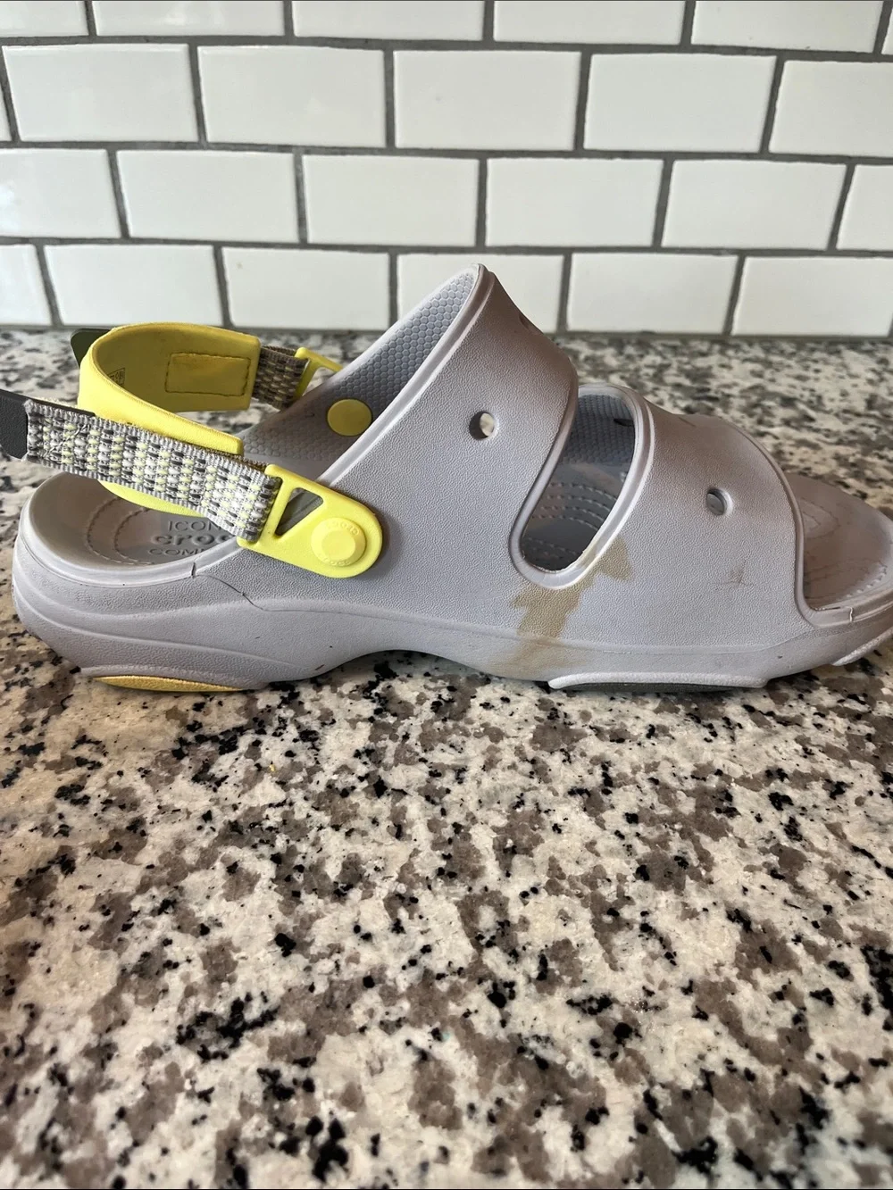 CROCS mens Gray Sport Sandals with Neon Yellow Heel Strap